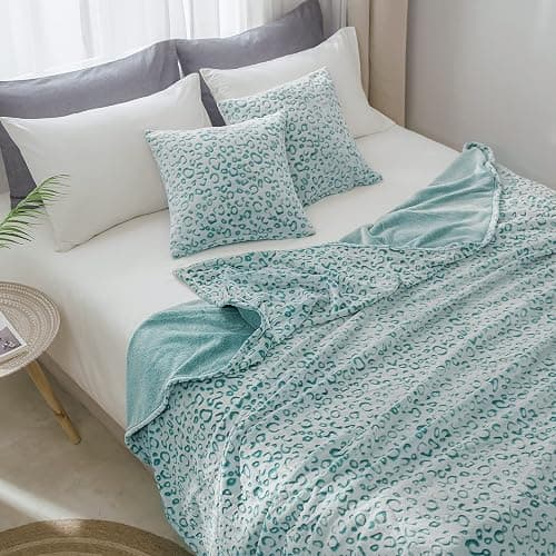 FY FIBER HOUSE Microfiber Blanket Cheetah Print Blanket Soft Fleece Throw for Couch,50"X60",Lake Blue thumbnail 7
