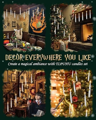 Floating Candles with Wand Remote 18PCS - Christmas Hanging Candle with Glasses, Tie, Scarf, Magic Flameless Taper Candles Floating Lights Gifts for Xmas Decorations Wedding Birthday Party Decor thumbnail 7
