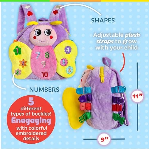 Buckle Toys - Blossom Butterfly Activity Backpack - Educational Learning Toy - Must Have for Long Car Trips - Zippered Pouch for Storage - Great Gift for Toddlers, Girls and Kids thumbnail 5
