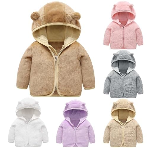 Toddler Boys Girls Hooded Jacket Fleece Hoodie Winter Warm Solid Color Teddy Coat Zip-up Bear Ear Sweater Fall Clothes - Image 1
