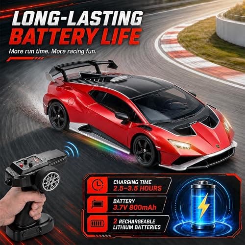 YESHIN 1：24 Lamborghini Haracan Drifting Car Red, Lamborghini Toy Car, RC Cars for Boys Age 8-12, 2.4GHz Remote Control Car with Light thumbnail 5