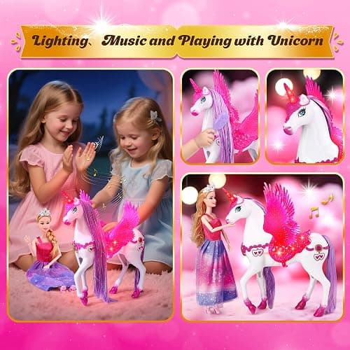 Baljinder Magic Unicorn & Princess Doll, Light-Up Unicorn Toys for Girls 3-6, Christmas Birthday Gifts for Kids Girls Aged 3 4 5 6 7 8 thumbnail 5