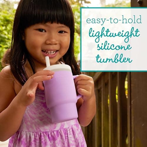 Infantino My 1st Tumbler, 9 Oz. Silicone Sippy Cup with Straw & Handle, Spill-Resistant Baby Cup for On-the-Go, BPA-Free Transition Bottle, Lilac thumbnail 4