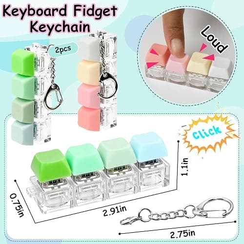 2 PCS Keyboard Fidget Toy, Keyboard Fidget Keychain 4-in-1 Keyboard Decompression Button Finger Clicker Toys, Button Stress Relief Fidget Gifts to Relief Stress (Pink Yellow White Green) thumbnail 3
