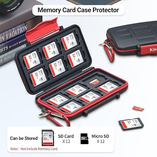 Kiorafoto Professional IPX5 Water-Resistant Anti-Shock Holder Storage SD SDHC SDXC TF MSD Memory Card Case Protector with Carabiner for 12 SD Cards & 12 Micro SD Cards thumbnail 2