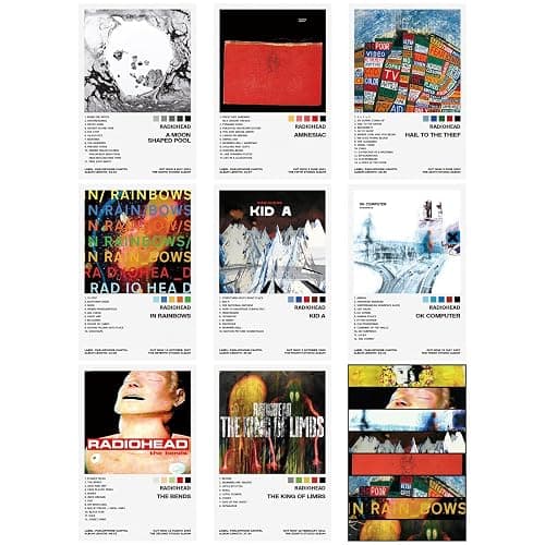 UJBVCX 9PCS Radiohead Album Cover, Music Poster, Ästhetische Leinwand-Wandkunst, Schlafzimmer-Dekor Posters, für Teenager Schlafzimmer Raumdekoration Ungerahmt thumbnail 2