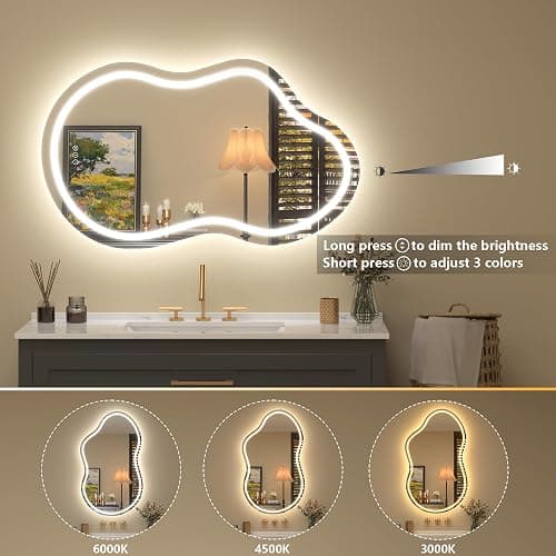 CHARMOR 60x32 Inch Irregular Cloud LED Bathroom Mirror with Lights, Asymmetrical Lighted Vanity Mirror for Wall, Anti-Fog, Dimmable, Memory, 3 Colors (Horizontal/Vertical) thumbnail 3