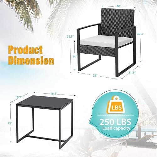 Flamaker 3 Pieces Patio Furniture Outdoor Wicker Modern Rattan Chair Conversation Sets with Coffee Table for Yard, Bistro(White) thumbnail 3