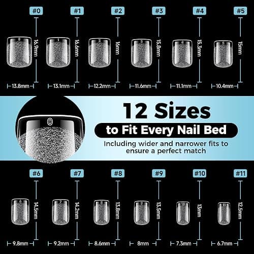 Extra Short Square Nail Tips: XS Short Nail Tips 360PCS Fake Nails 12 Sizes Soft Gel Pre-Shaped Acrylic Clear Square Press on Nails Tips for Nail Extension Home DIY Salon thumbnail 7