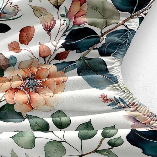 LweiPsqLin Full Size Fitted Sheet - Floral Brushed Microfiber Bed Sheet with 15 Inch Deep Pocket Elastic Edges - Shrink & Fade Resistant, Botanical Print Bedding thumbnail 3