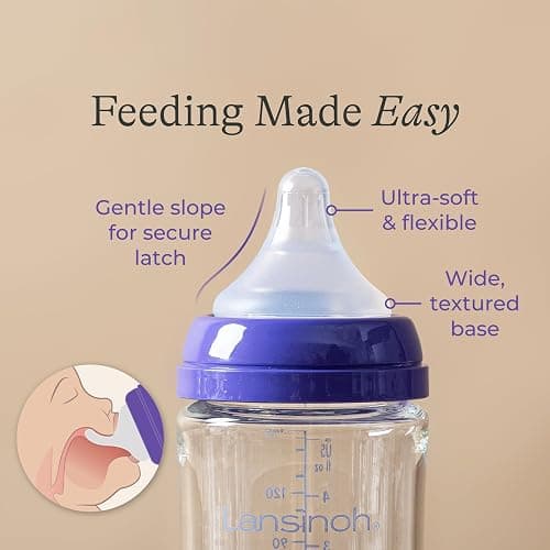 Lansinoh Anti-Colic Glass Baby Bottles, 8 Ounces, 4 Count Bottles for Feeding, Baby Essentials, Includes 4 Medium Flow Nipples, Size M thumbnail 5