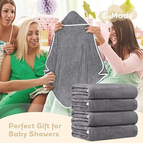 UNIMADE Hooded Towel for Newborn, 4 Pack Soft Coral Fleece Baby Towels, Ultra Absorbent Bath Cloths Bulk for Infants, Toddlers, Newborn Essential- 30 x 30 inch - Grey - Grey thumbnail 7