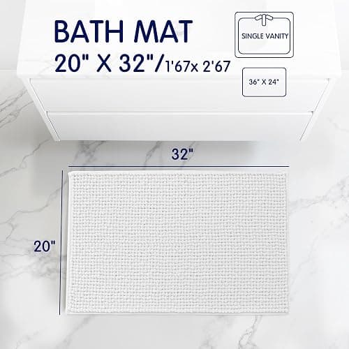 SUBRTEX Bathroom Rugs Chenille Bath Rug Soft Short Plush Bath Mat Soft Shower Mat Water Absorbent Shower Mat Quick Dry Machine Washable (White, 20" x 32") thumbnail 3