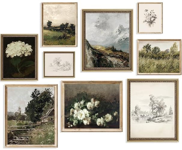 Vintage Wall Art French Country Wall Decor, Vintage Posters for Room Aesthetic Picture, Dark Green Antique European Landscape Flower Meadow Gallery Canvas Art Prints Painting for Bedroom Living Room, - Image 1