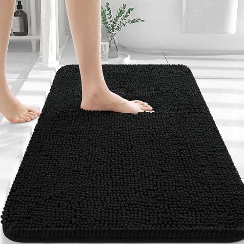 OLANLY Black Bathroom Rug 30x20, Extra Soft Absorbent Chenille Bath Rugs, Rubber Backing Quick Dry, Machine Washable Bath Mats for Bathroom Floor, Tub and Shower, Home Decor Accessories - Image 1