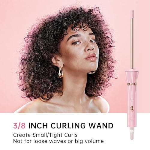 Hahahope 3/8 Inch Skinny Curling Wand, 9mm Mini Barrel for Short & Long Hair, Dual Voltage with 2 Heat Settings, Fast Heat Ceramic Curler thumbnail 2