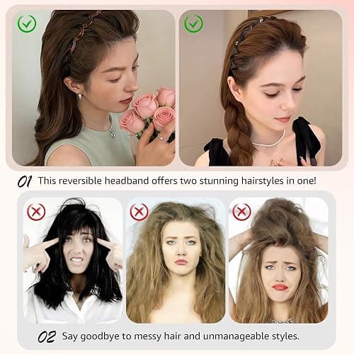 Botanikind 2 Pack Zig Zag Headbands for Women, Non-Slip Wavy Plastic Hair Comb Headbands with Teeth, U-Shape High Cranium Korean Style, Classic 90s Hair Accessories, Gifts for Women (Black & Brown) thumbnail 3