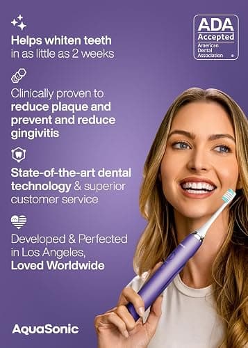 Aquasonic Vibe Series Ultra-Whitening Toothbrush – ADA Accepted Electric Toothbrush - 8 Brush Heads & Travel Case – 40,000 VPM Motor & Wireless Charging - 4 Modes w Smart Timer – Satin Violet thumbnail 6