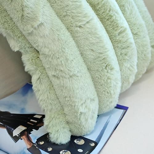 JOJUSIS Pack of 2 Faux Fur Plush Decorative Throw Pillow Covers Couch Cushion Case Soft Fluffy Pillowcases Wide Stripe (Sage Green, 20 x 20 Inch) thumbnail 5