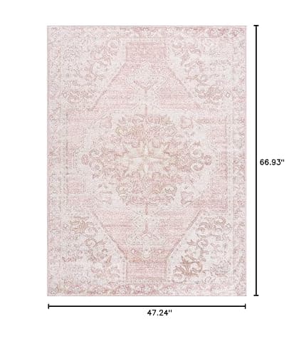 BoutiqueRugs Blush & Light Pink Collection Snead Bohemian Oriental Medallion Area Rug - Traditional Floral Carpet for Living Room, Bedroom - Blush, Pale Pink, Cream - 3'11" x 5'7" - 3'11" x 5'7" (Rectangular) - Pale Pink, Plum, Peach / Snead thumbnail 3