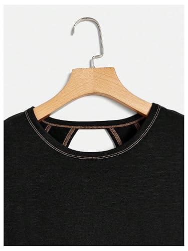 RoseSeek Women's 2 Packs Open Back Tops Criss Cross Cut Out Summer Casual T Shirt Crewneck Short Sleeve Backless Tee thumbnail 5