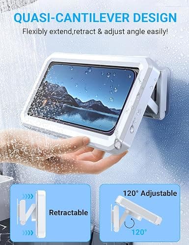 Coolpow Shower Phone Holder Waterproof【480° Rotatable】 Retractable Adjustable Shower Phone Case, Shower Accessories for Bathroom Wall Phone Mount Stand Water Proof Anti Fog Case, for 4-7" Cellphones thumbnail 6