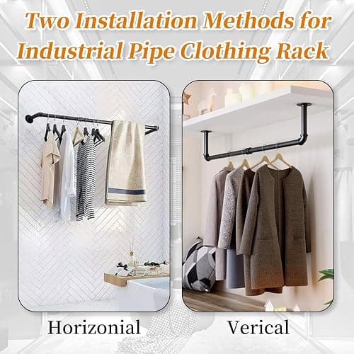 ZHLZHL 50 INCH Clothes Rack,Industrial Pipe Clothing Rack Wall Mounted,Heavy Duty Iron Garment Rack Retail Display Clothes Rod for Closet,Laundry Room,Black thumbnail 8