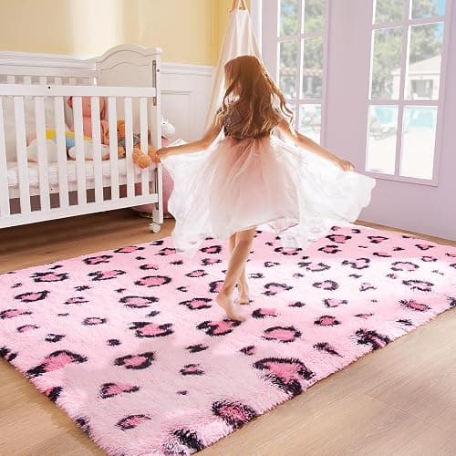 BENRON Pink Leopard Rugs, Soft Bedroom Living Room Decor 4x6, Cheetah Print | Non Shedding Fluffy Area Rug for Dorm Apartment Kids Room Decor Washable thumbnail 2
