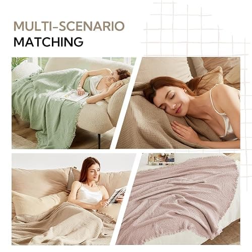 SOULFUL Muslin Throw Blanket with Tassels - Soft King Size Cotton Throw Blanket for Couch or Bed, Lightweight and Breathable Gauze for All Seasons, Light Tan, 108" x 90" thumbnail 8