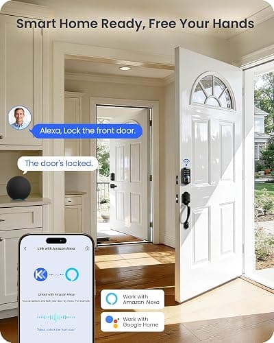 Veise VE027-H Built-in Wi-Fi Fingerprint Smart Deadbolt Lock with Handleset, App Remote & Voice Control, Keyless Entry Front Door Lock Set, Touchscreen Keypad, Auto-Lock, Easy Setup, Matte Black thumbnail 5