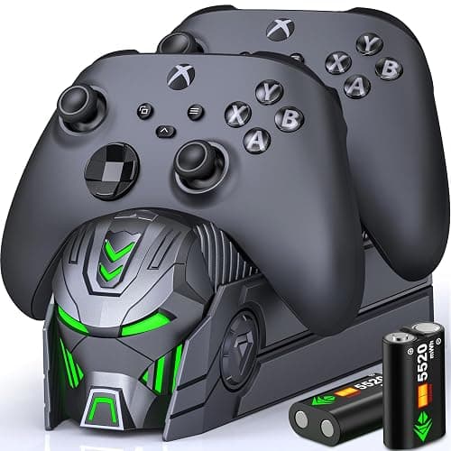 Charger Station with 2x5520mWh Rechargeable Battery Pack for Xbox One/Xbox Series X Controller, Dual Charging Dock with 4 Battery Covers (Grey) - Image 1