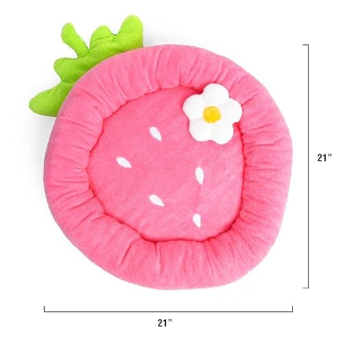 TONBO Soft Plush Small Cute and Cozy Food Dog Cat Bed, Washer and Dryer Friendly (Strawberry) thumbnail 3