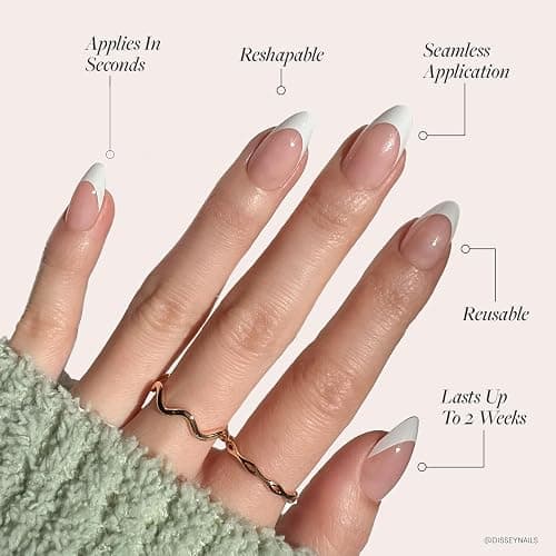 Glamnetic Press-On Nails & Brush-On Nail Glue | Ma Damn White French Tips, Short Almond Shape thumbnail 4