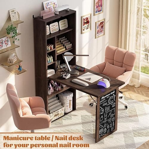 Armocity Small Folding Desk with Outlets, Fold-Out Murphy Desk Craft Table | Foldable Wall Mounted Desk Cabinet with Storage, Multi-Function Desk for Small Spaces/Home Office/Craft Room, Black Walnut thumbnail 8