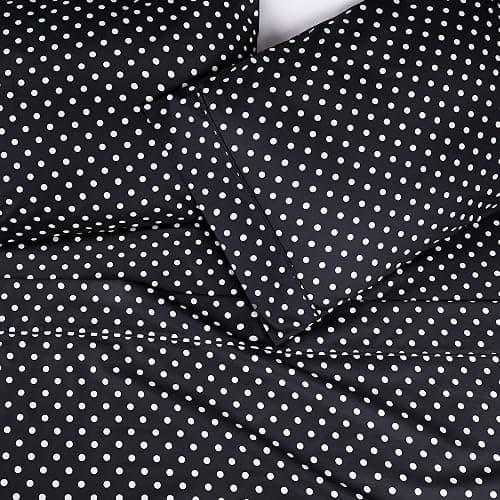 Superior Polka Dot Sheet Set, 600 Thread Count Cotton Blend Bedding Sets, Soft and Wrinkle Resistant Sheets with Deep Fitting Pockets - Full, Black thumbnail 5
