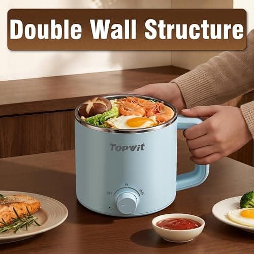 Topwit Hot Pot Electric, Electric Pot, 1.6L Ramen Cooker, Multifunctional Cooker for Pasta, Shabu-Shabu, Oatmeal, Soup and Egg with Over-Heating Protection, Boil Dry Protection, Blue thumbnail 5