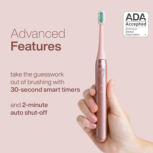 Aquasonic Icon ADA-Accepted Rechargeable Toothbrush | Magnetic Holder & Slim Travel Case | 2 Brushing Modes & Smart Timers | Gentle Micro-Vibrations (Blush) thumbnail 5