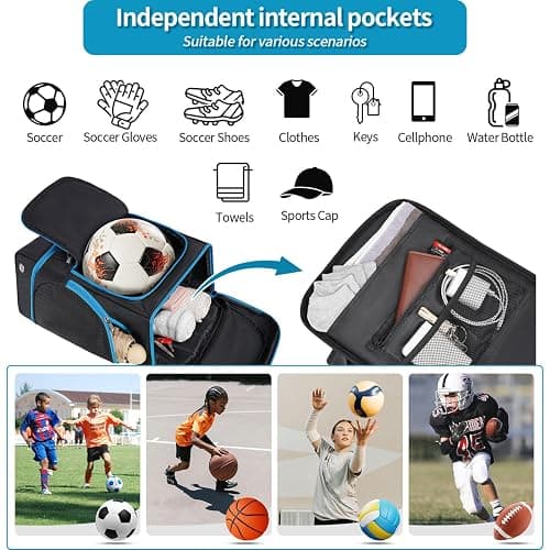 Ciihars Soccer Backpack,Soccer Bag with Ball Holder,Sport Equipment Bags Water resistant Includes Separate Cleat Fit Basketball Volleyball Football thumbnail 6