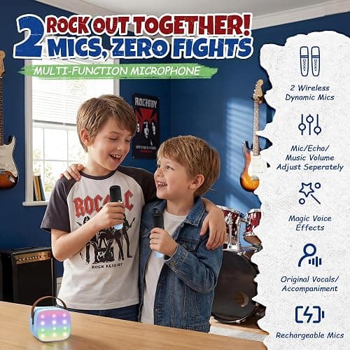 YLL Mini Karaoke Machine for Kids Adults, Bluetooth Speaker with 2 Wireless Microphones, TOP Christmas Birthday Gifts Toys for Girls Ages 3, 4, 5, 6, 7, 8, 9,10,11,12+ Years Old Toddler(Blue) thumbnail 6