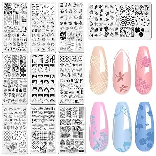 Biutee Nail Art Stamping Plates Set 10PCS French Line Stamp Templates, Nail Stamping Kit with Silicone Nail Stamper for DIY Print Manicure Salon Design Gift In Home thumbnail 5