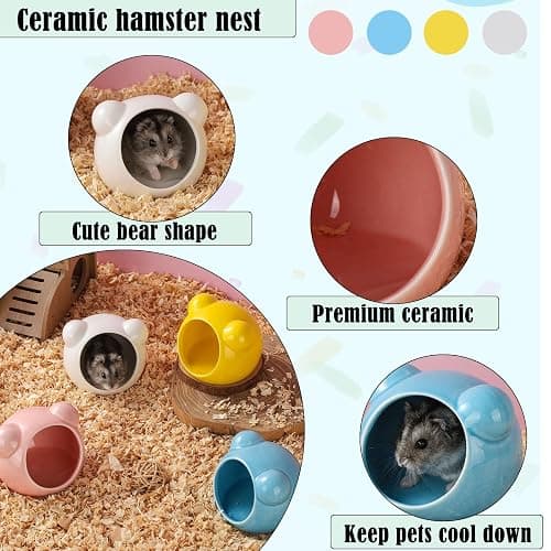 VanEnjoy 2 Pack Ceramic Hamster Hideout Red and Blue Small Animal Hides for Gerbils Mice Cute Summer Cooling Houses for Cage Accessories thumbnail 4