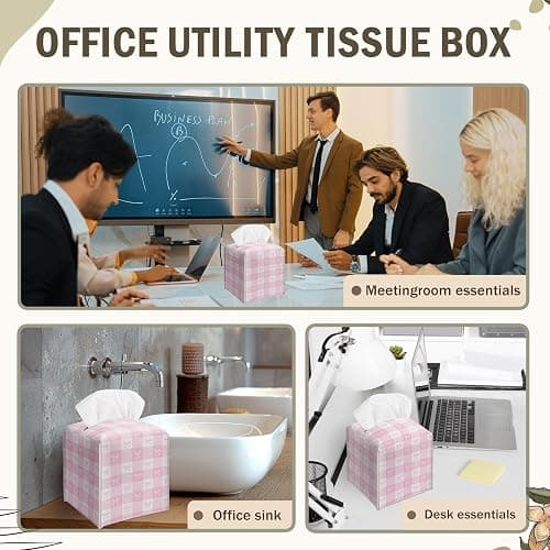 ❤️Pink Gingham Bow Decorative Leather Tissue Box Cover - Cute Tissue Holder Gifts for Women and Friends Funny Unique for Home Decor Decorative for Kitchen Bathroom Nightstands Office - A21 thumbnail 7