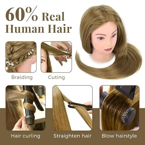 Neverland 26-28" Training Hairdressing Mannequin Head with Tripod, Blonde | For cosmetology students & stylists to practice braiding & styling. Includes mannequin head, tripod stand & tool kit. thumbnail 2