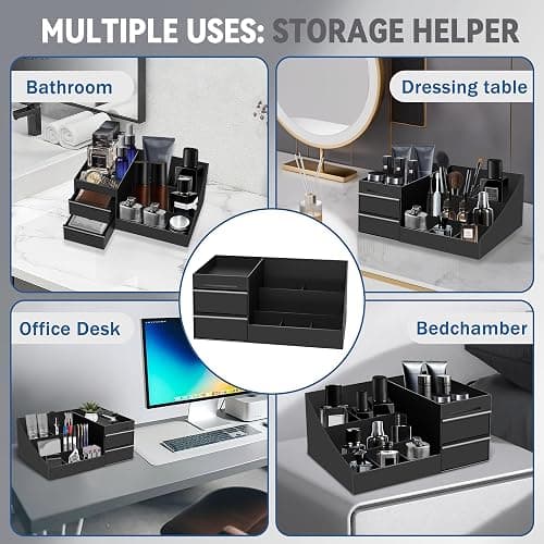 Novalunae Mens Bathroom Organizer with Drawer, Black Cologne and Perfume Display Stand with Storage Shelf for Vanity, Bathroom Counter, Shaving Supplies, Skin Care, Cologne Organizer for Men thumbnail 7