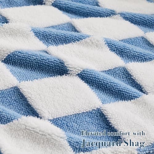 Ohocut Checkered Jacquard Shag Throw Pillow Covers, Pack of 2 Fluffy Blue Cute Decorative Aesthetic Soft Checkered Throw Pillow Cases for Couch Sofa Bedroom,18x18 Inch thumbnail 3