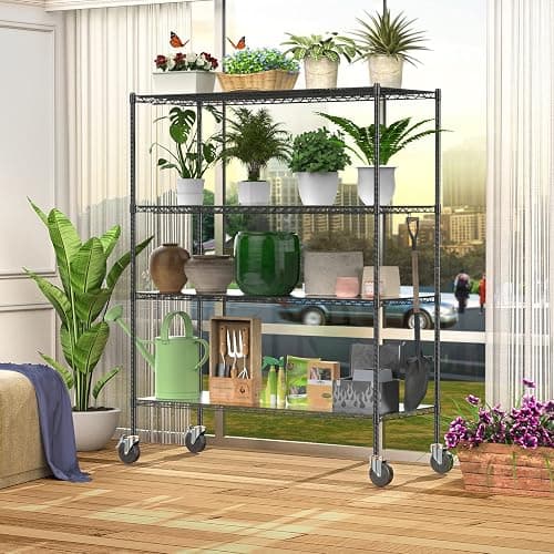 Wire Shelving with Wheels, 60x24x72 Inch, 2000 Lbs Storage Shelves Heavy Duty, Commercial-Grade Adjustable Utility Shelf, NSF-Certified Metal Storage Rack with Shelf Liners, 4-Tier, Matte Black - Matte Black - 4-Tier 60"x24"x72" thumbnail 9
