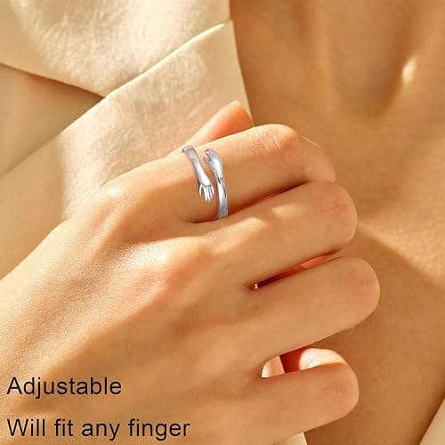 Yesteel S925 Sterling Silver Hug Ring for Women Teen Girls, Adjustable Ring Jewelry Mothers Day Birthday Gifts for Daughters Mom Sister Wife Friends Grandma thumbnail 3