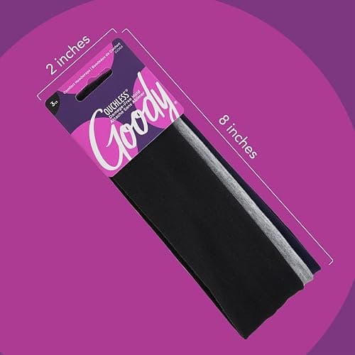 Goody Ouchless Comfort Head Wraps - 3 Ct, Black/Grey/Navy Blue, Soft & Stretchy Fabric Headbands for Women & Men, Secure Hold Yoga, Workout Headband, Versatile Hair Accessories for All-Day Wear thumbnail 5