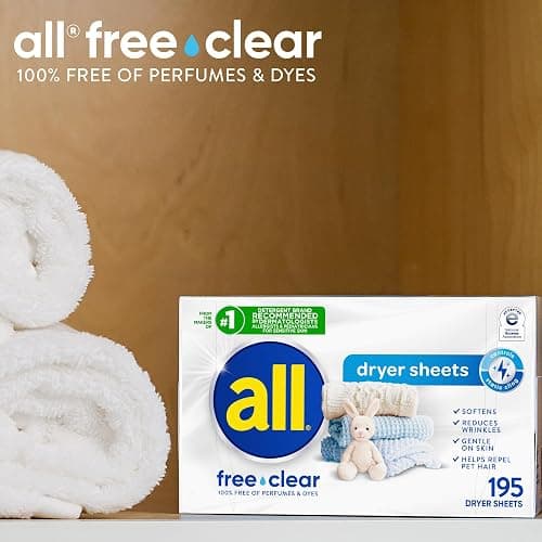 all Fabric Softener Dryer Sheets for Sensitive Skin, Free Clear, 195 Count thumbnail 7