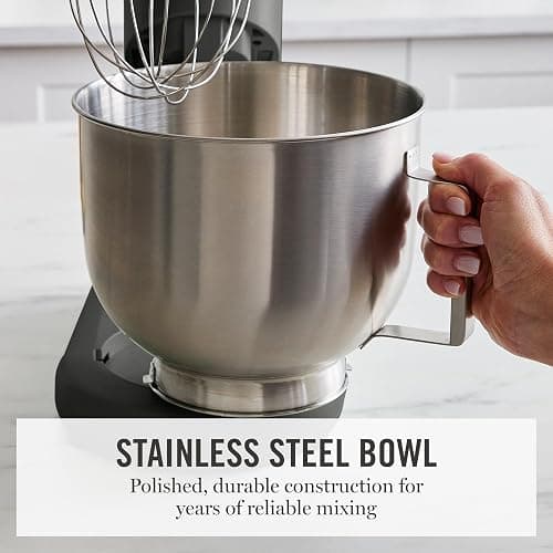 Martha Stewart Stand Mixer, 12 Speed, Tilt-Head, 5.3QT Stainless Steel Bowl, Splash Guard with Pour Chute, Whisk, Dough Hook, Flat Beater, Electric Kitchen Baking Mixer, Bread, Cake, Whip, Caviar Gray thumbnail 2